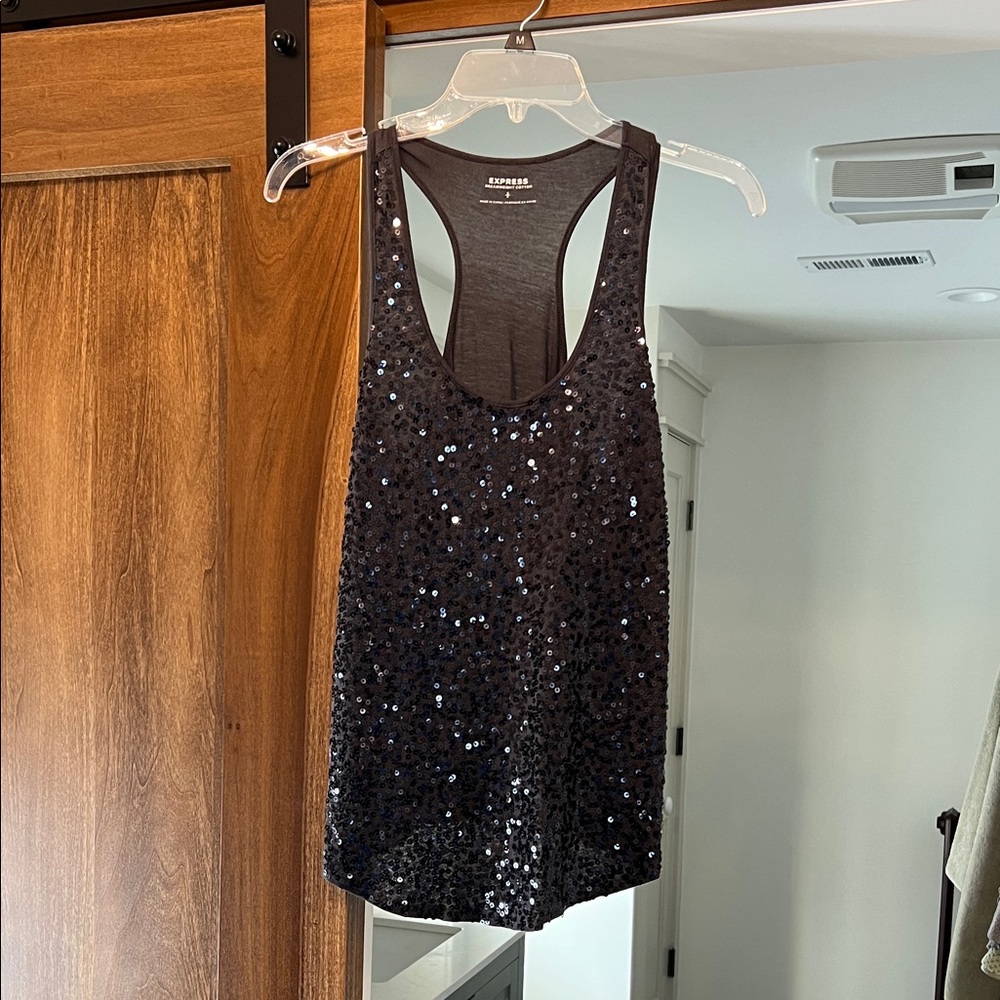 Express Shimmering Black Sequin Top